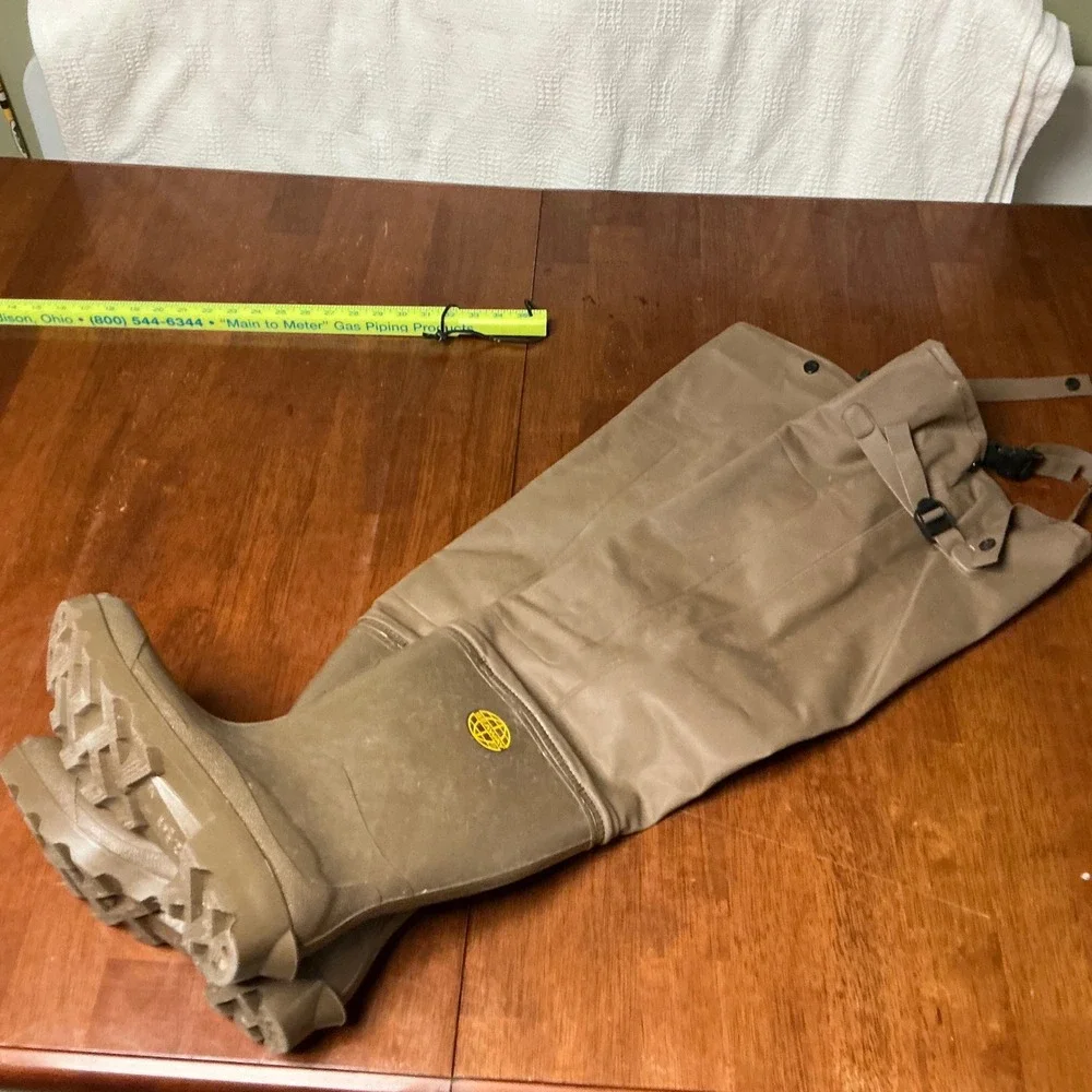 Seaway Mens 9 Brown PVC Hip Waders Waterproof Fishing Hunting Boots Lug Sole
